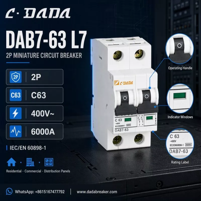 DAB7-63 L7 2P MCB - Bảo vệ nhỏ gọn, trong suốt cho tủ phân phối